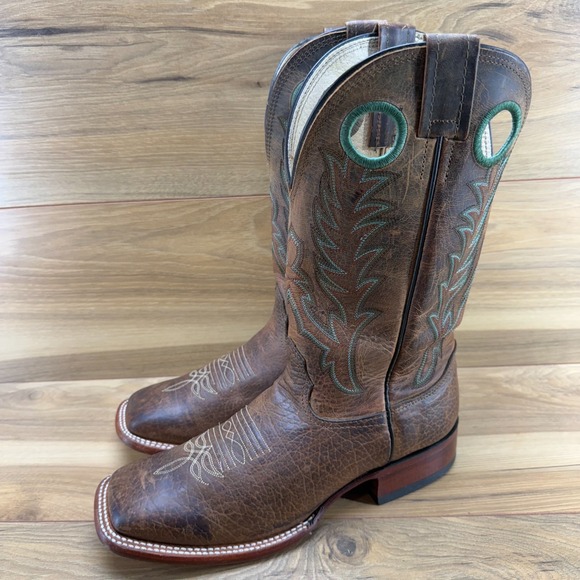 Larry Mahan Cowboy Boots Mens 9 D Square Toe Western Textured Leather - Picture 1 of 11